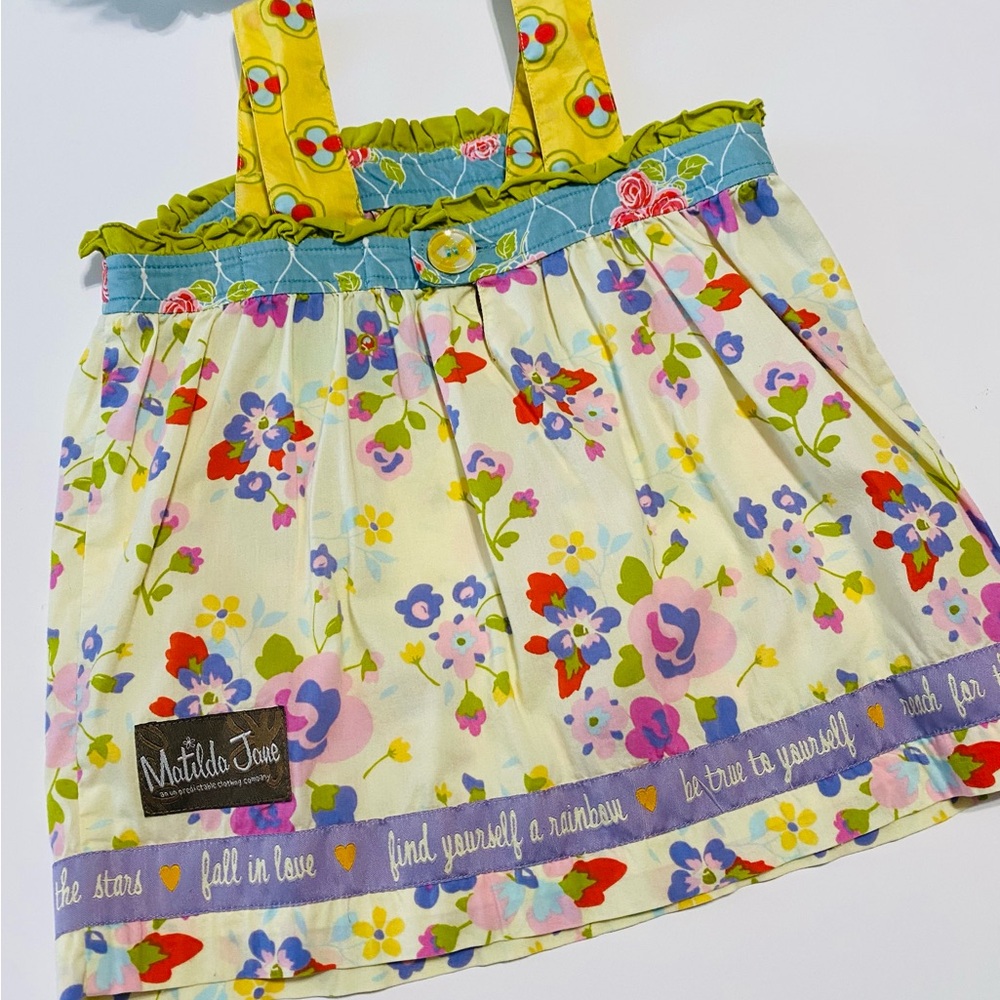 Matilda Jane yellow floral blouse with straps and one button back.